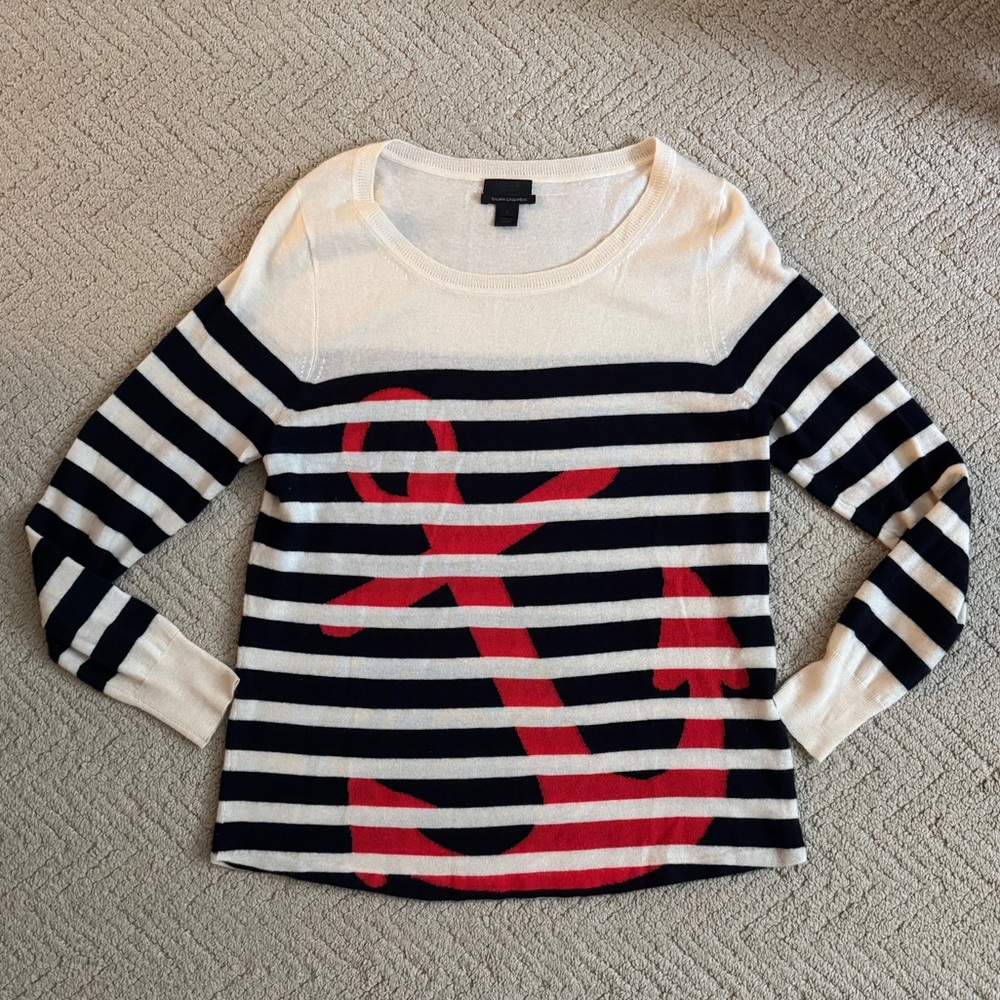 Women’s J Crew Cashmere Sweater, Striped, Anchor, Large